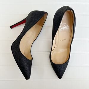 Christian Louboutin Pigalle 100mm Black Glitter Leather Stiletto Pumps 37
